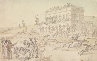 Doctor Syntax verliest zijn geld op de renbaan in York door Thomas Rowlandson